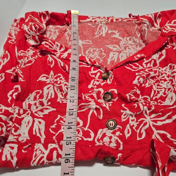 Free People a thing called love mini dress Linen Blend Florral Red Coral Size 4 - Picture 10 of 10